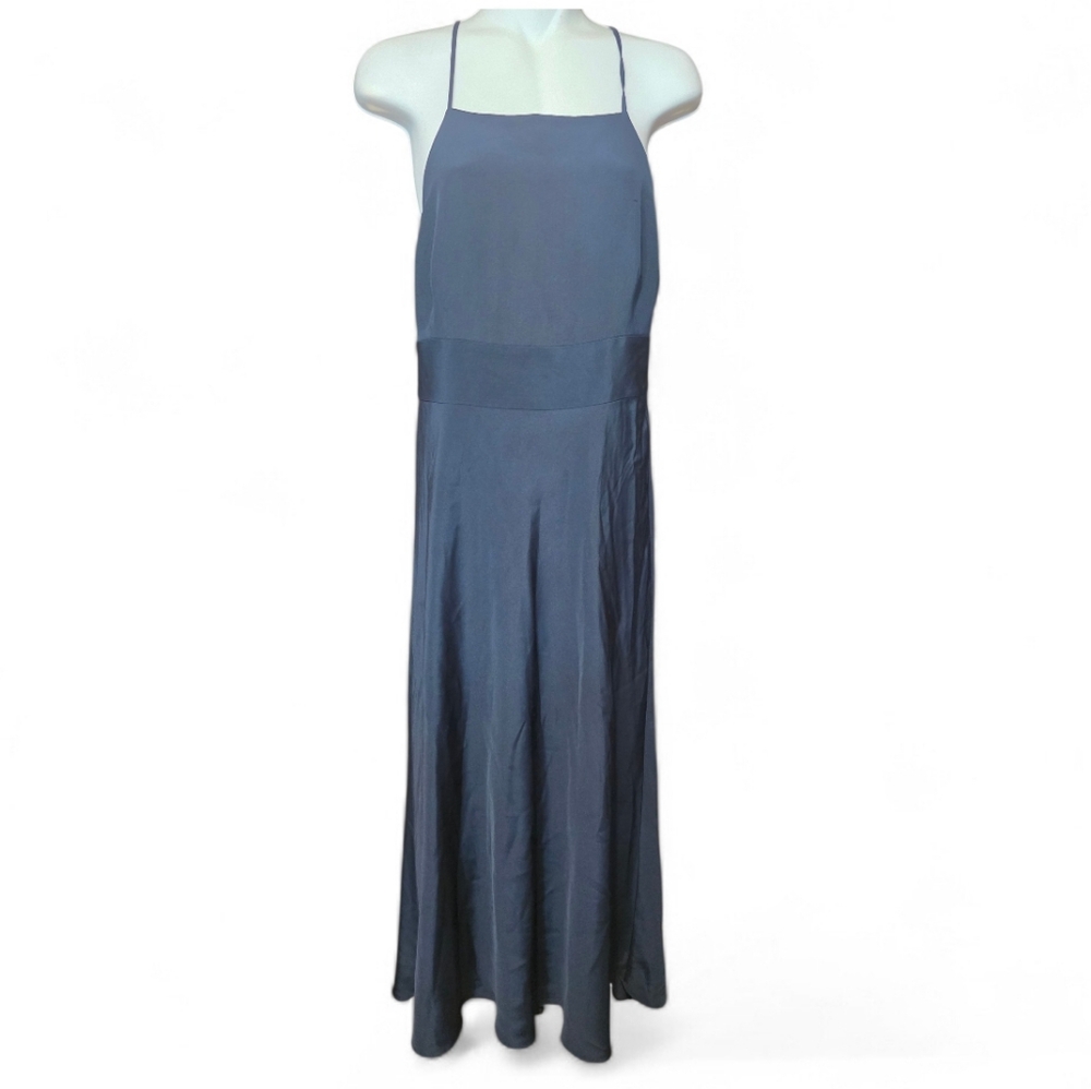 J Crew Dress Navy Blue Silk Sleeveless Strappy Maxi Gown Size 8 Formal